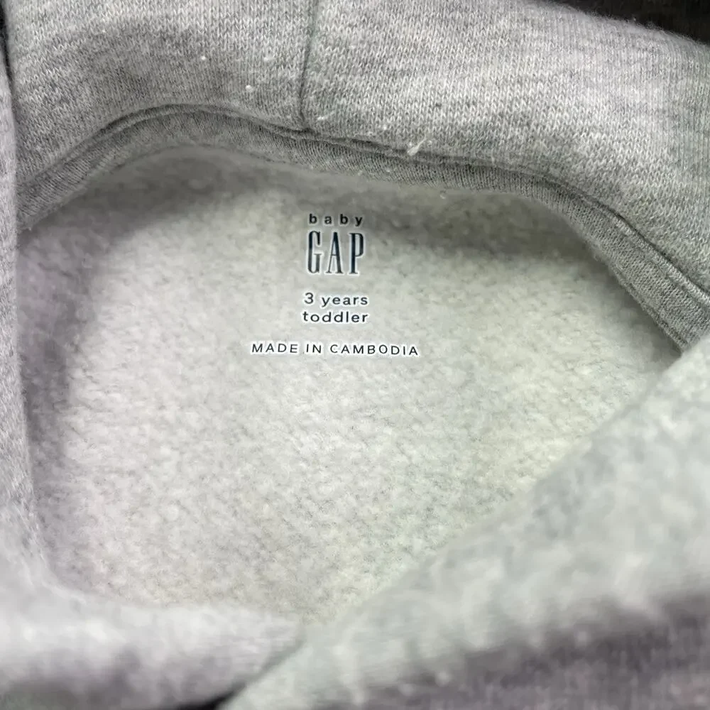 Baby Gap Hoodie 3T Teddy Bear Grey Heathered Long Sleeve Pullover
